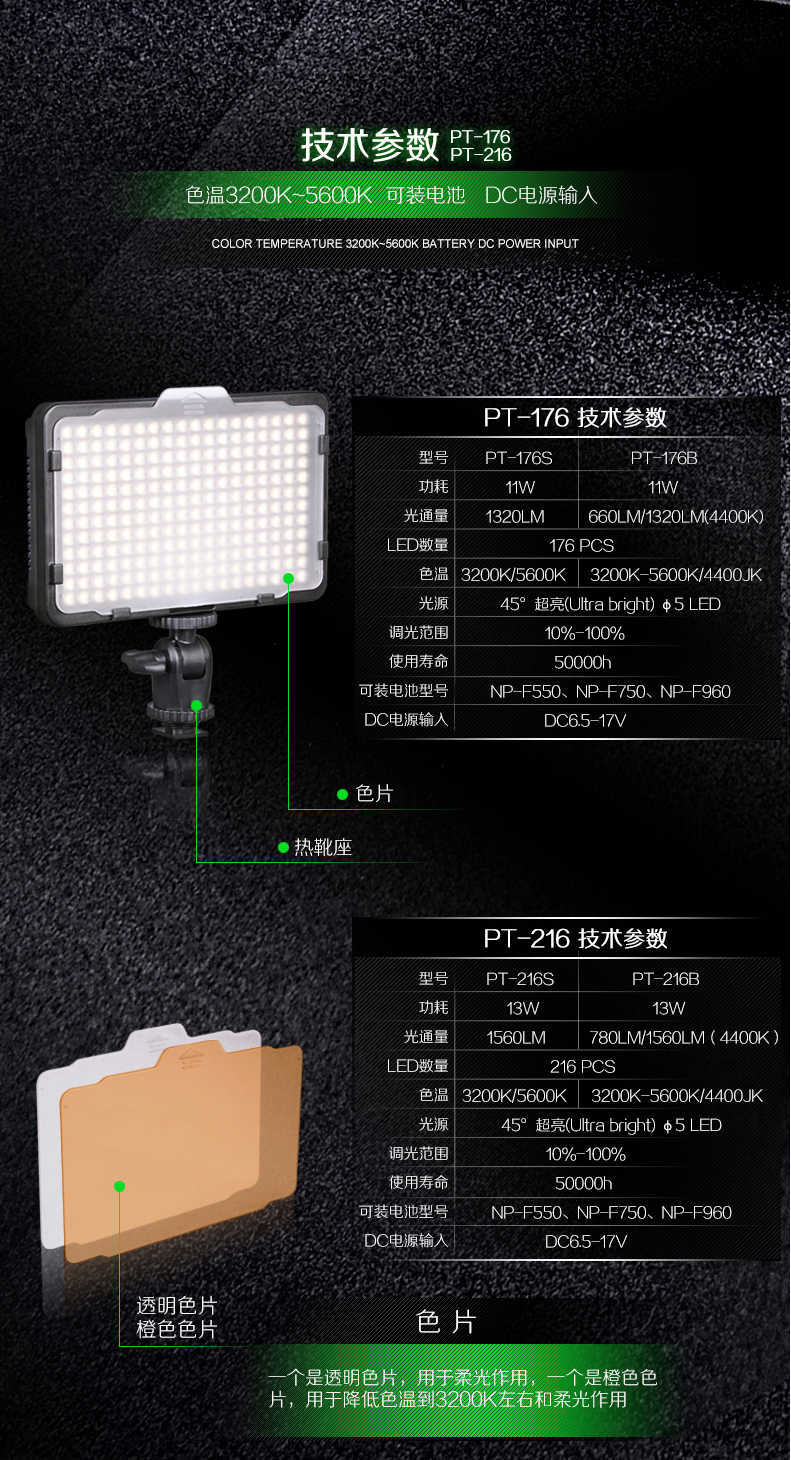 Tolifo圖立方PT-176S魅影LED攝像機(jī)頂補(bǔ)光燈單調(diào)光
