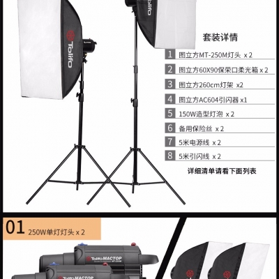 Tolifo圖立方曼圖MT-250M攝影閃光燈兩燈套裝攝影棚